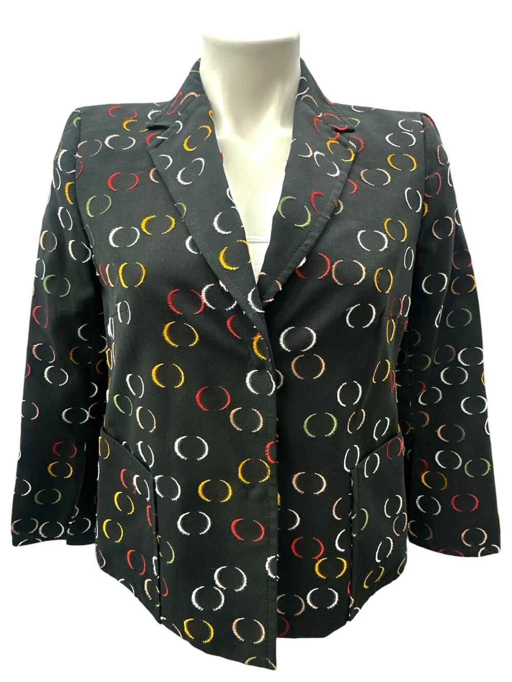 Akris Punto Embroidered Blazer Women 6 Black Circle Print Career Jacket